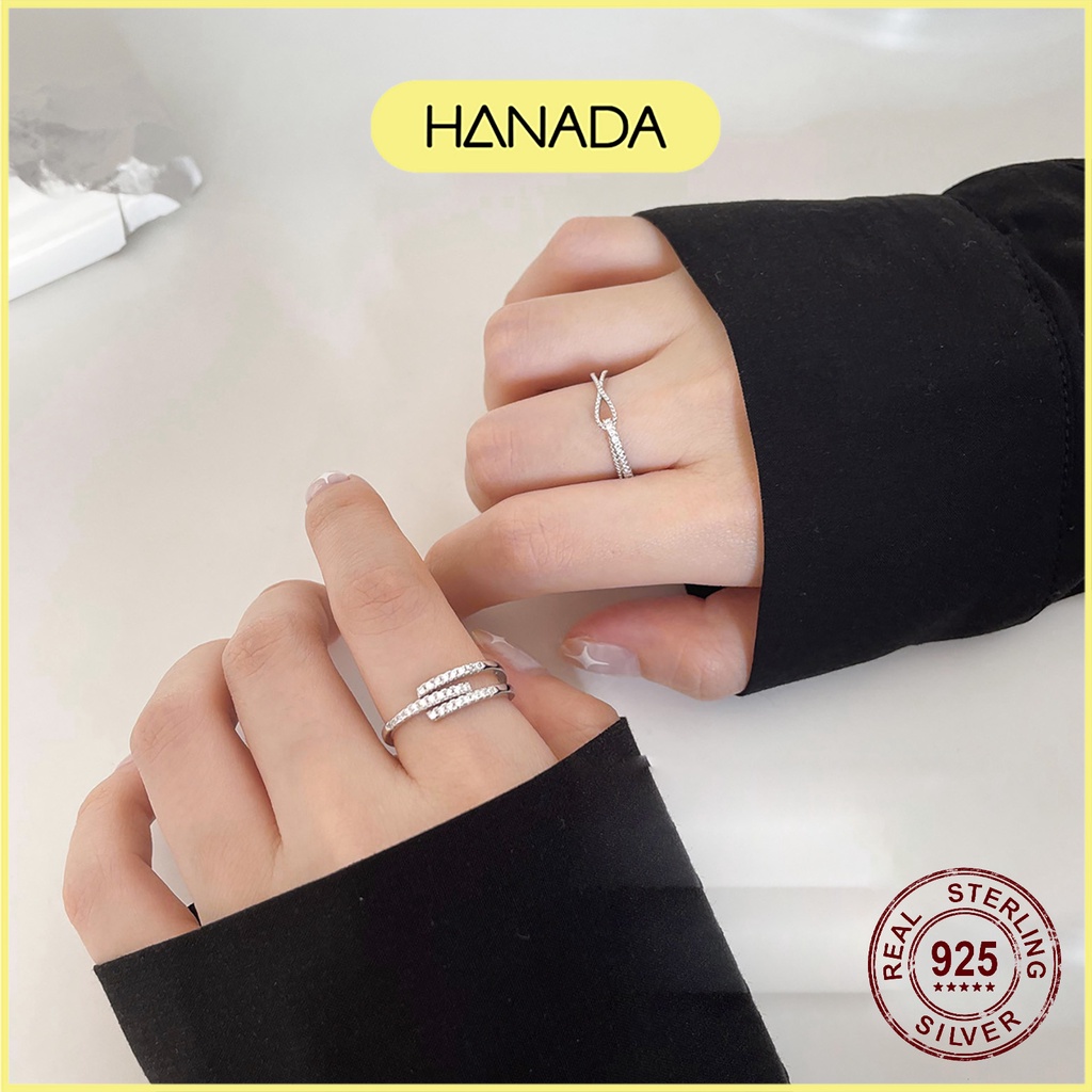 Nhẫn Bạc 925 Hanada Nhẫn Vô Cực Đính Đá Free Size Đeo Được Nhiều Ngón