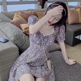 (Phanminhvuong)Váy hoa tím cổ vuông