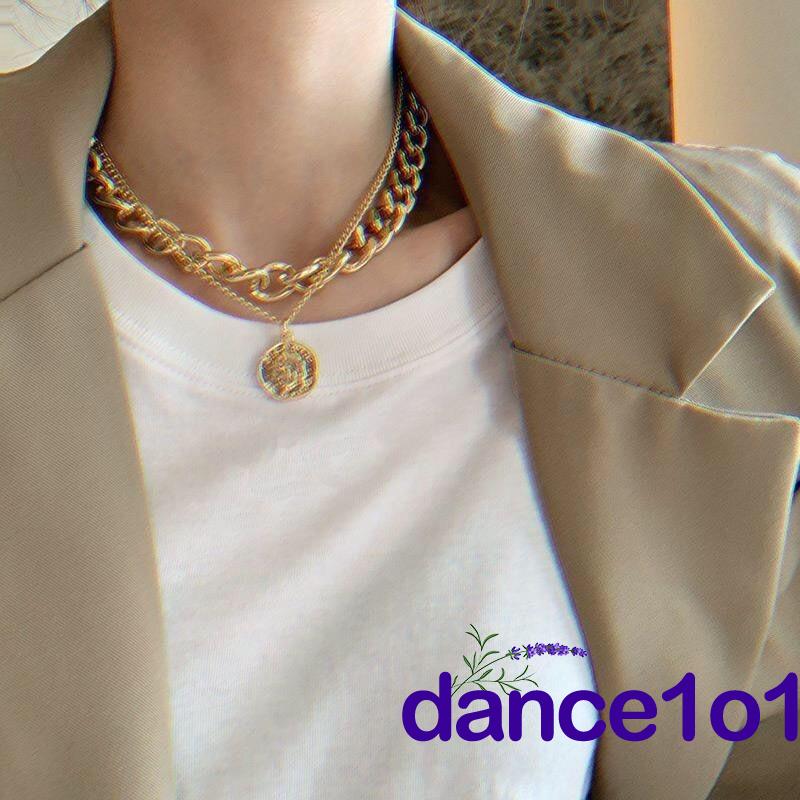 Vòng cổ hai lớp mặt đồng xu phong cách vintage