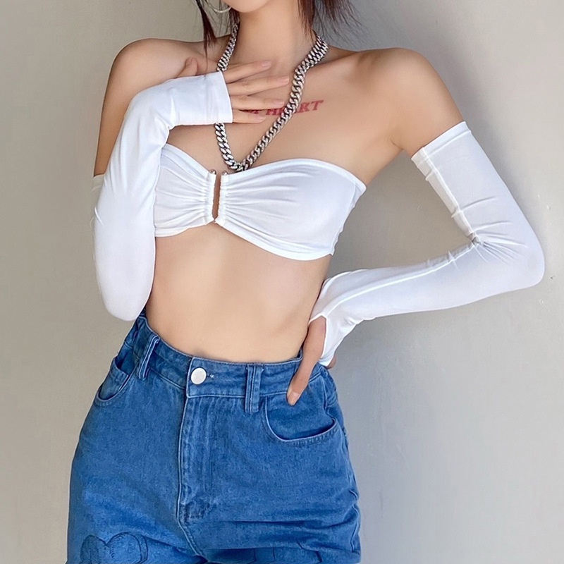 Hgm-bộ Áo Hai Dây Quấn Ngực Hở Lưng Màu Trơn Gợi Cảm Sáng Tạo Mùa Hè Thu Dành Cho Bạn Nữ