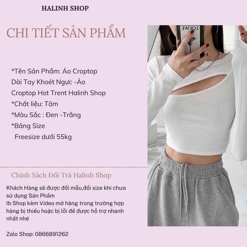 Áo Croptop Dài Tay Khoét Ngực -Áo Croptop Hot Trent Halinh Shop