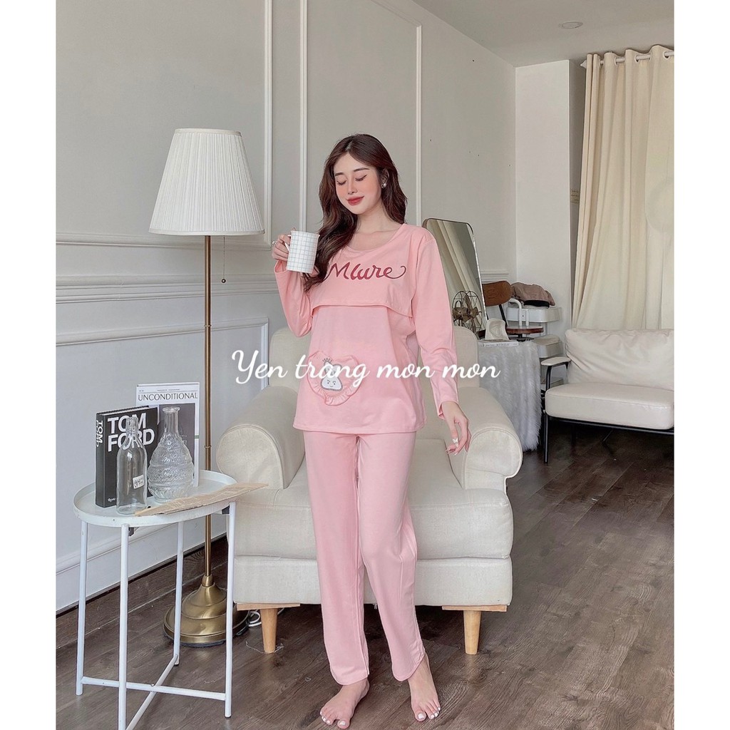 Bộ đồ sau sinh MLURE chất cotton túi tim thiết kế lật ti tiện lợi BD943