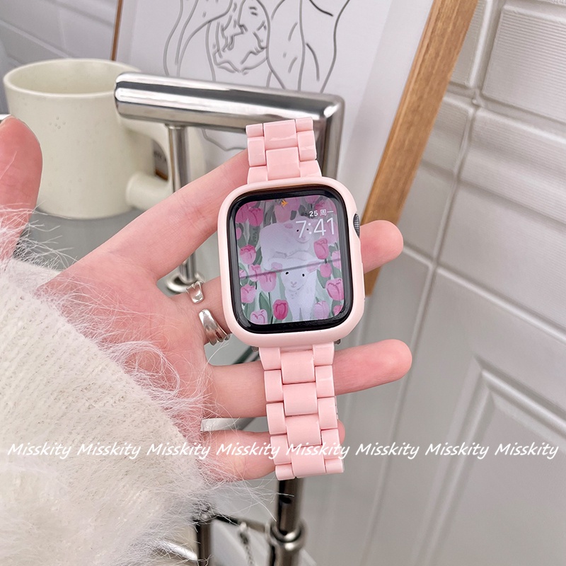 Dây Đeo Nhựa Acrylic Màu Kem Cho Đồng Hồ Thông Minh Apple Watch 41mm 45mm 44mm 40mm 7 6 5 4 3 2 1 42mm 38mm