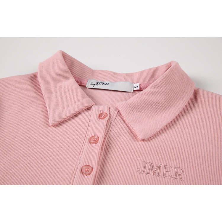 Đầm Tay Ngắn Cổ Polo Màu Trơn Xẻ Tà Phối Nút Thời Trang Cho Nữ