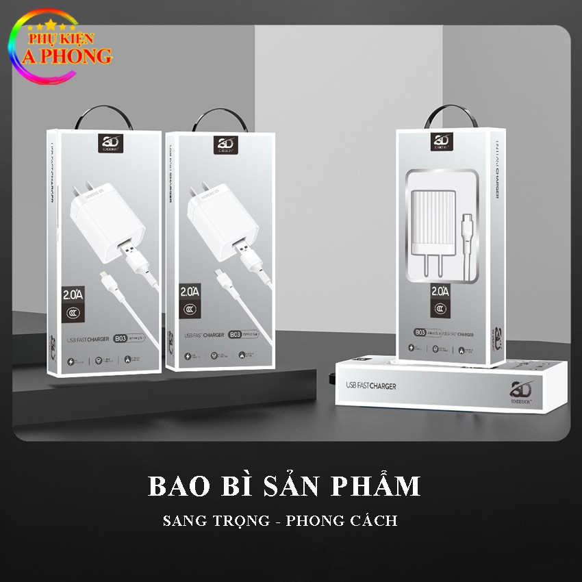 Củ sạc SD Design B03 Chính hãng cao cấp hỗ trợ sạc nhanh cho điện thoại iPhone samsung iPad airpod tai nghe, Bh 12 Tháng