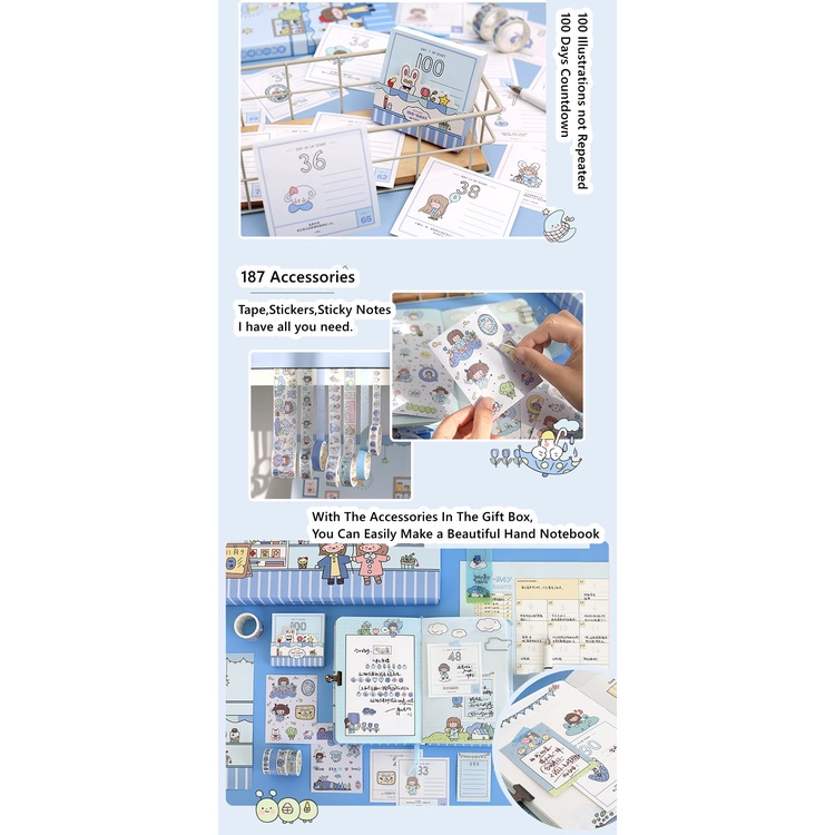 2022 Sổ tay dễ thương một bộ + Hình dán + Ghi chú dính，trang trí hộp quà - Sticker and Washi Tape