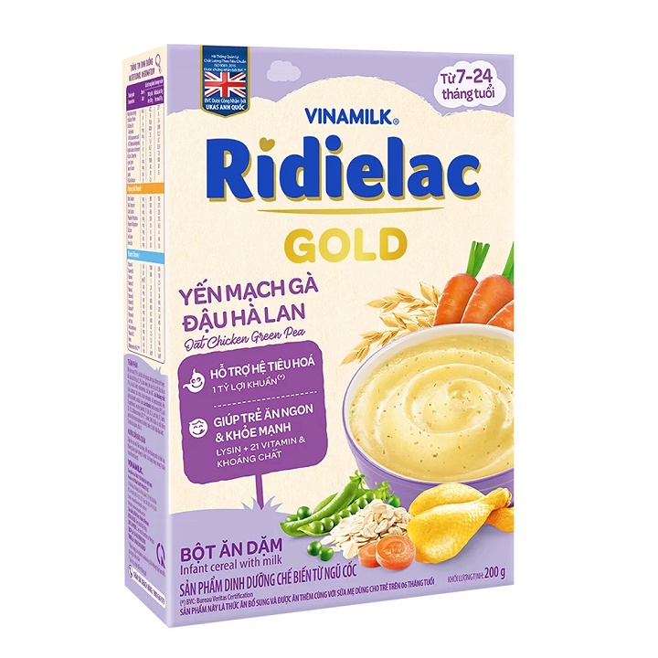 Bột ăn dặm RIDIELAC Gold Vinamilk Đủ Vị ( hộp giấy 200g )........: