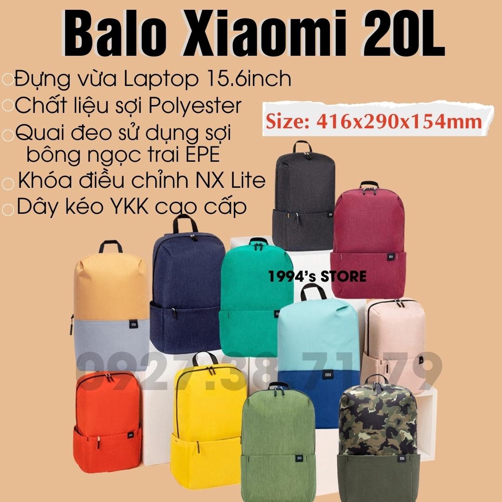 [SẴN] Balo học sinh đeo vai Xiaomi Backpack Small 20L - Balo Xiaomi - Nhỏ Gọn - Kháng Nước - Đựng vừa Laptop 15.6inch