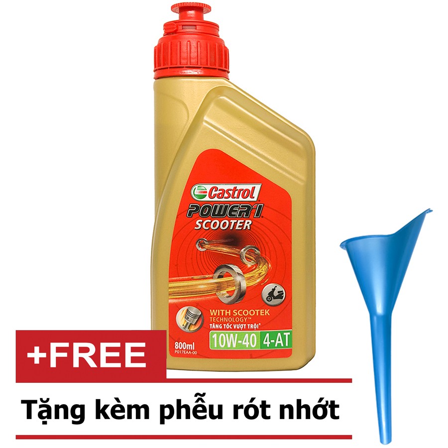 COMBO DẦU NHỚT CASTROL TAY GA POWER 1 SCOOTER 10W40 0.8 L - 0.8 LÍT- PHỄU THAY NHỚT