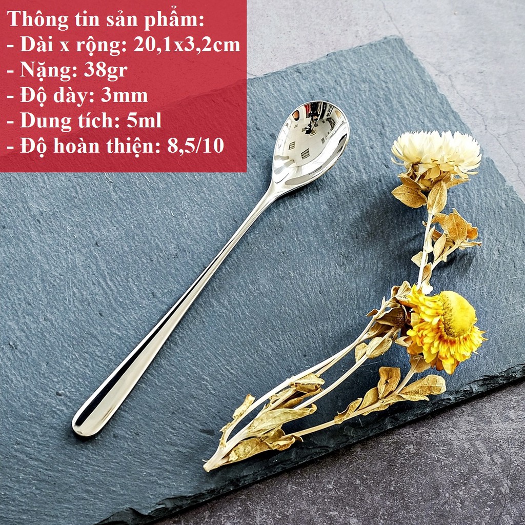 [1K] Muỗng uống cafe cán dài & đá chanh hoặc ăn kem, inox không gỉ - Chiều dài 20cm