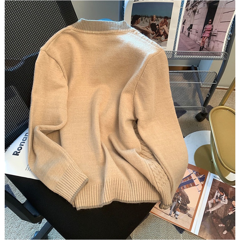 Áo Khoác cardigan Dệt Kim Cổ Chữ v Dáng Rộng Màu Sắc retro Dành Cho Nữ