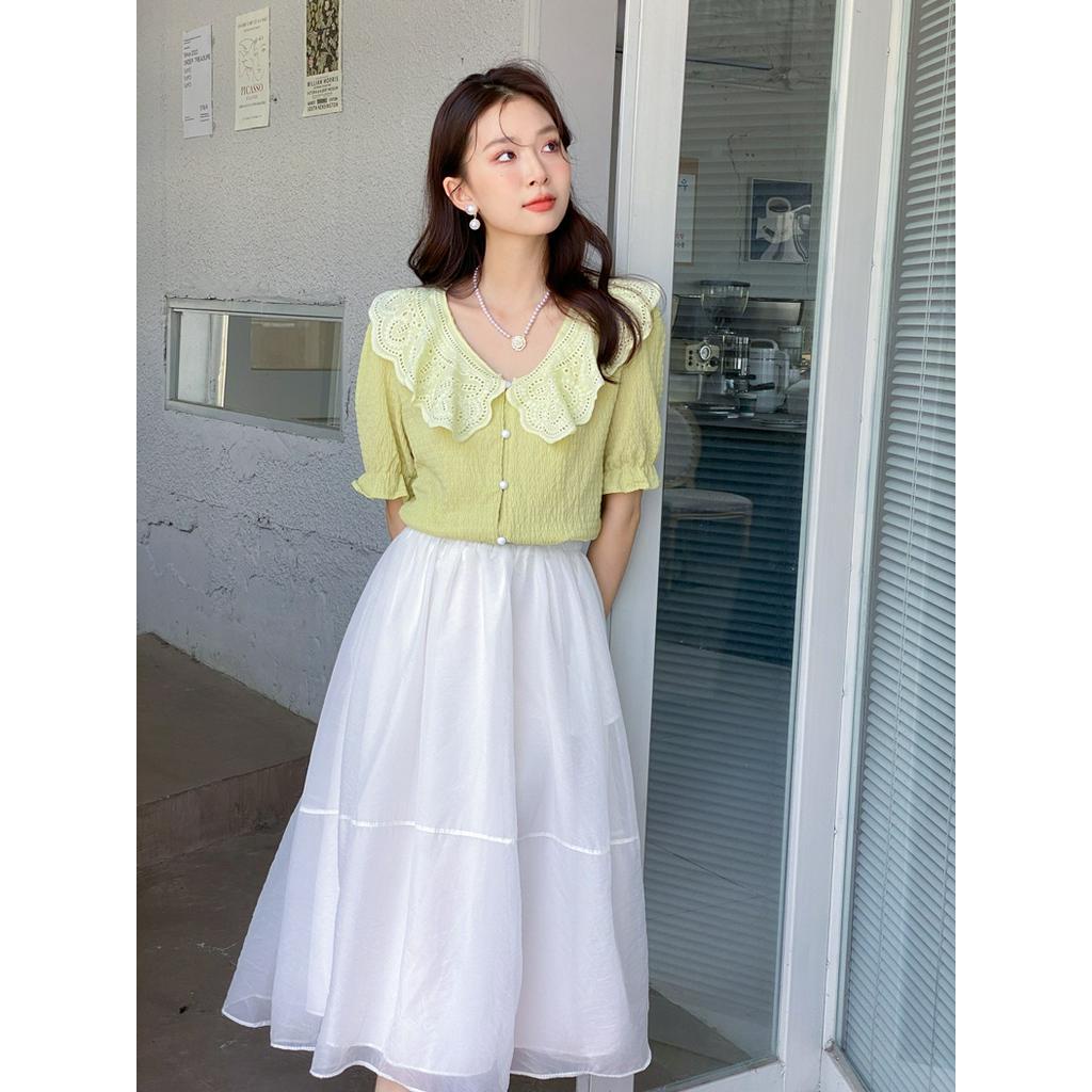 Áo Sơ Mi Ngắn Thêu Họa Tiết Rỗng 63427