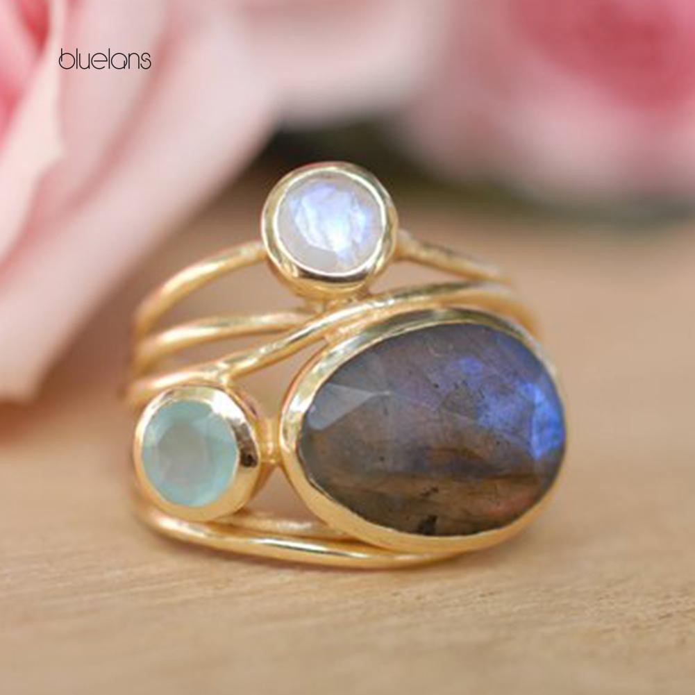 Nhẫn Đính Đá Mặt Trăng Nhân Tạo Thời Trang Cho Nữ