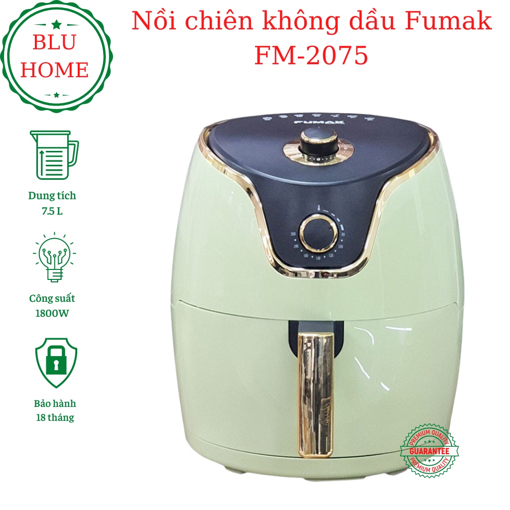 Nồi Chiên, Nồi Chiên Không Dầu Fumak FM-2075 Nhật Bản, Dung Tích 7.5L. Nút Điều Khiển Cơ Dễ Sử Dàng Sử Dụng.