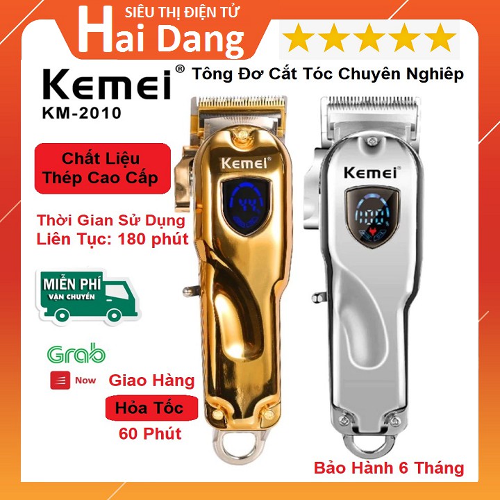 Tông Đơ Cắt Tóc Kemei Km 2010, Chấn Viền Chuyên Nghiệp, Vỏ Kim Loại Sáng Bóng - Salon Tóc Barbe Shop - Bảo Hành 6T