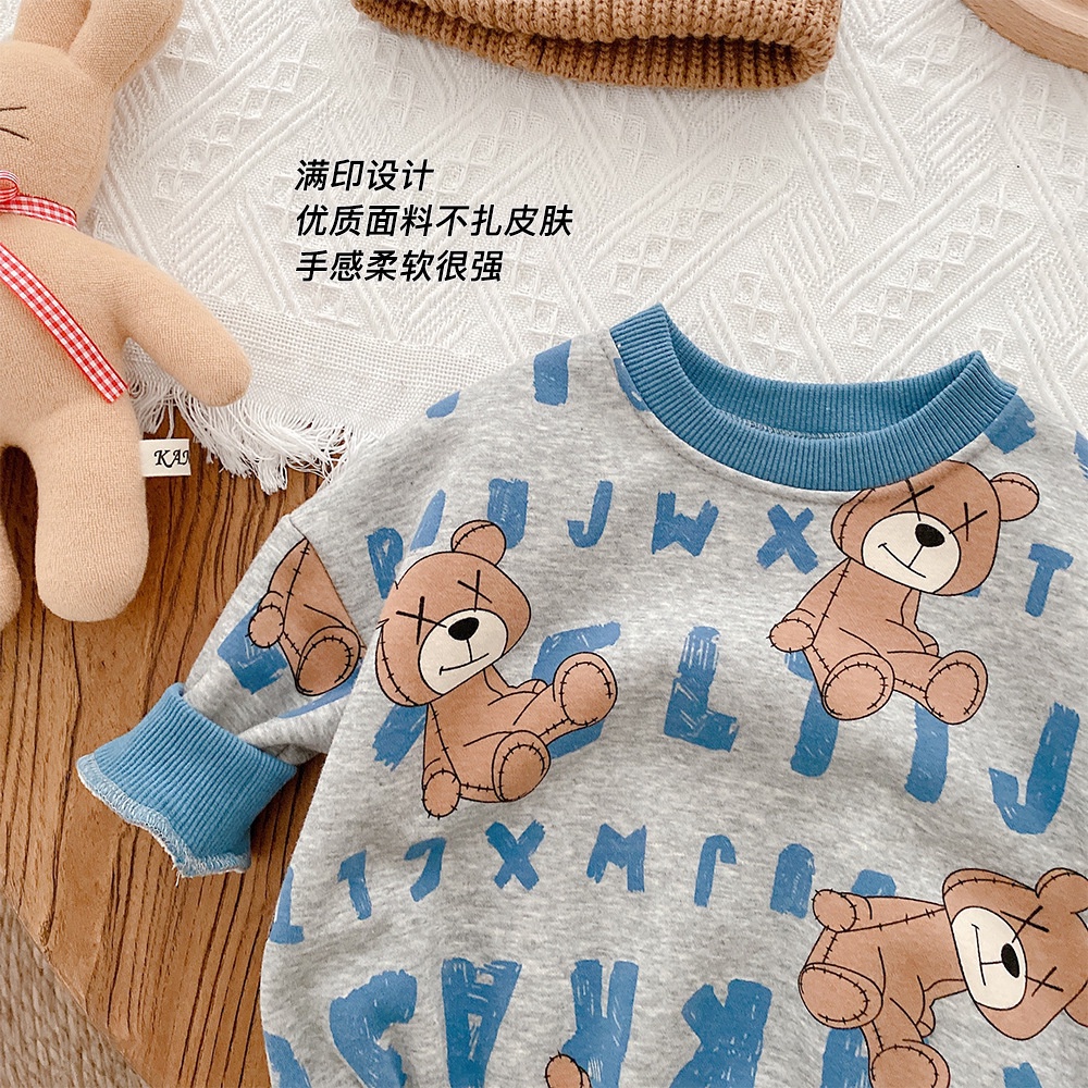 Bộ áo liền quần in hình gấu dễ thương cho trẻ sơ sinh