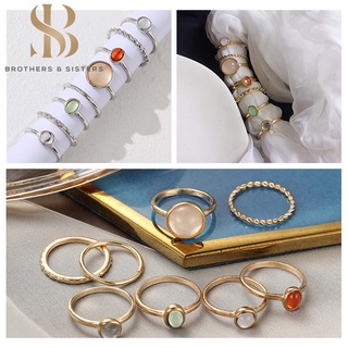 Set 8 nhẫn SUAKE hình học mạ điện đính hạt pha lê đơn giản phong cách Hàn Quốc 2021 cho nữ