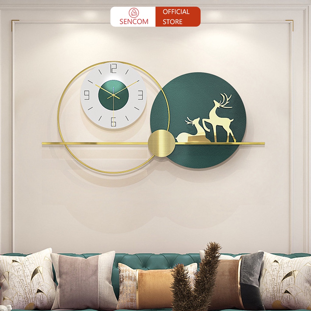 Đồng hồ treo tường vòng mã hươu sáng tạo SENCOM, đồng hồ trang trí decor phòng khách - 139