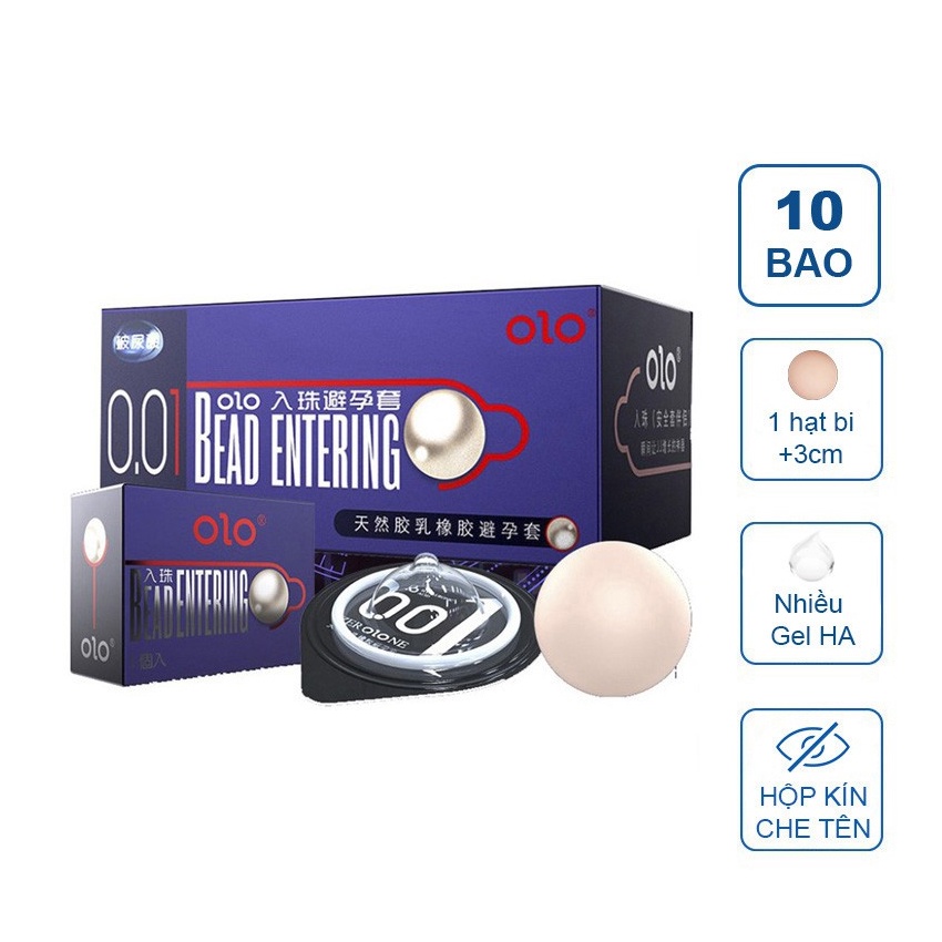 Bao Cao Su Bi Olo Hộp 10 Cái (Bi 3Cm). Dòng Bcs Siêu Mỏng Có Bi Mềm, Giúp Tăng Size Lớn Hơn, Dài Hơn, Yêu Mạnh Mẽ Hơn.
