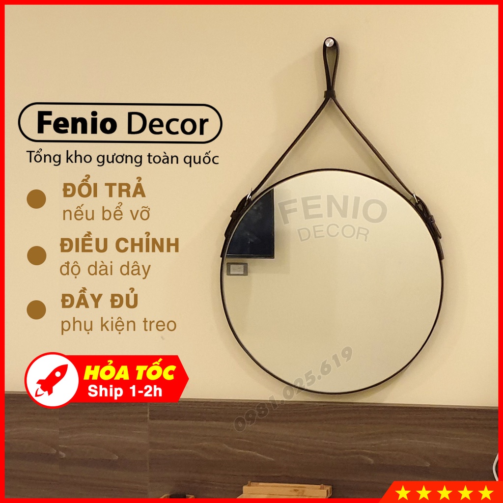 Gương treo tường viền dây da - 60 cm - FGVD248