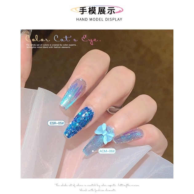 sơn gel as mắt mèo kim cương ánh xanh