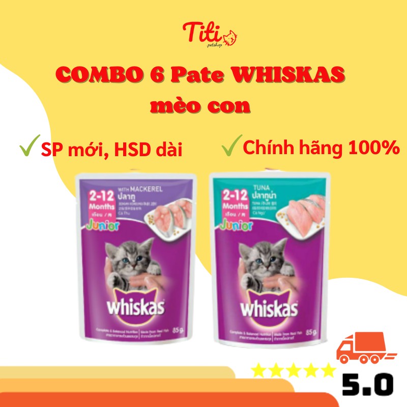 Pate Whiskas Combo 6 Gói Pate Cho Mèo Con Thức Ăn Ướt Cho Mèo Con Cao Cấp 80g