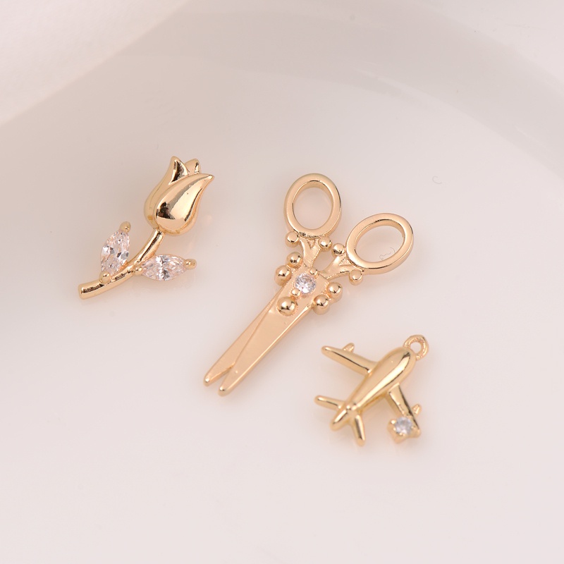 Mặt Dây Chuyền Hình Cây Kéo Bằng Đồng 14K Màu Vàng Kim diy