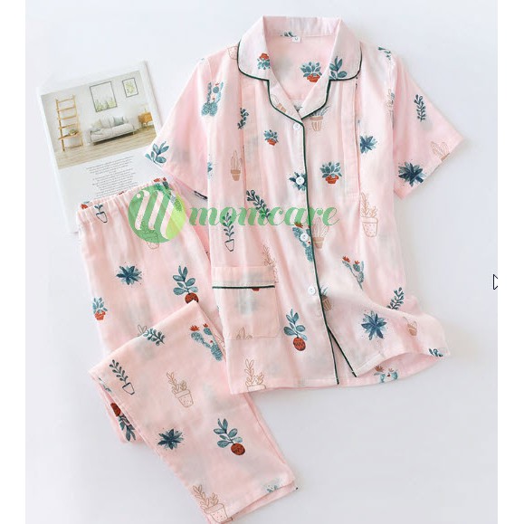 Bộ đồ bầu, sau sinh cho con bú ti - Pijama thô đũi cực mát - Quần áo ngủ mặc nhà mùa hè cho mẹ (Ảnh Thật - Xương rồng)