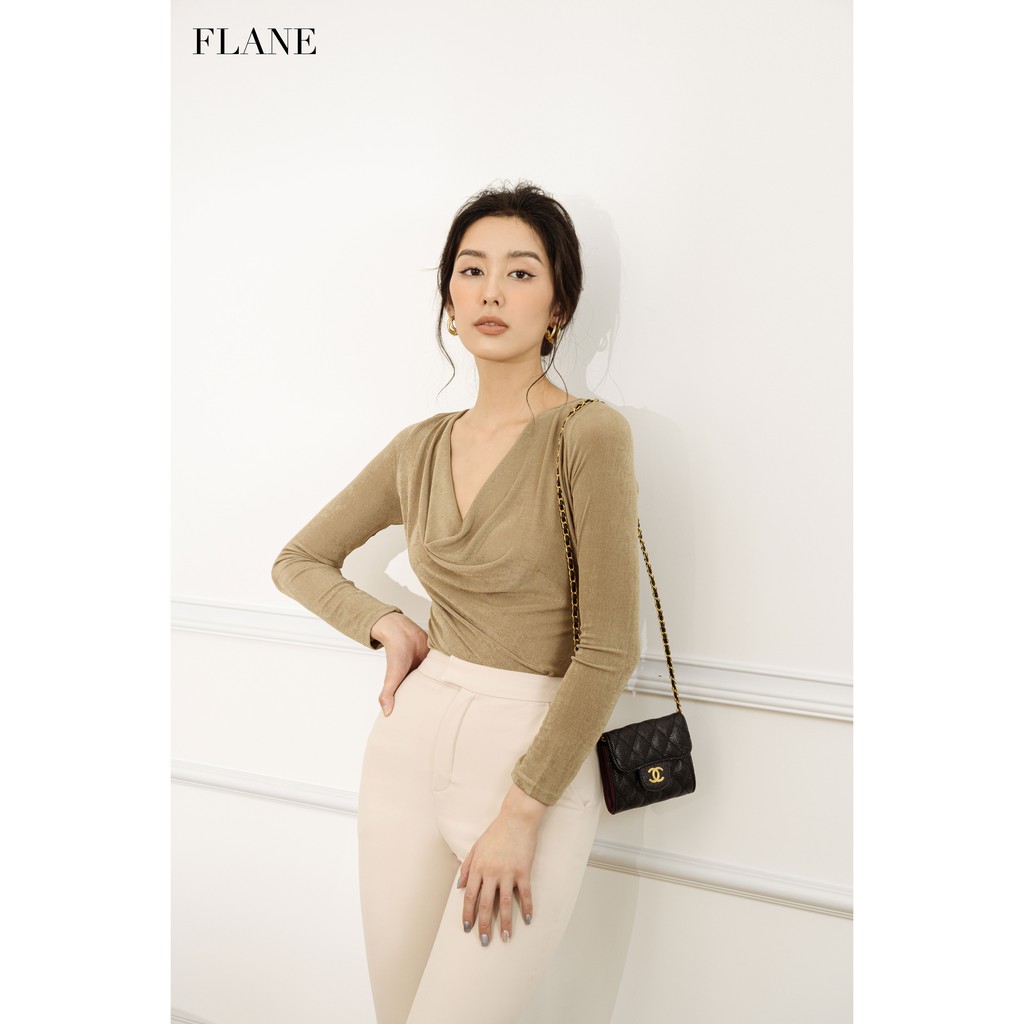 ️ Áo kiểu nữ thiết kế Flane ️ [FREESHIP] áo cổ đổ tay dài cho phái nữ