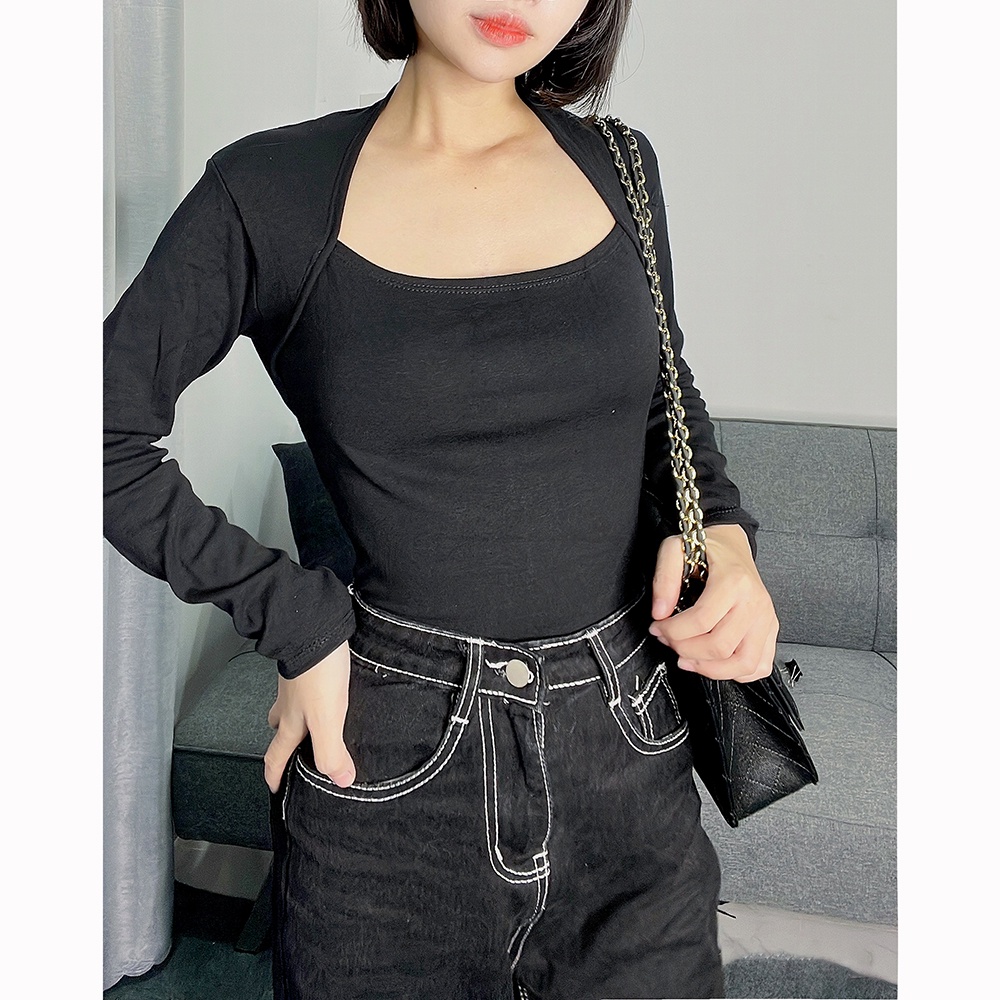 Áo thun dài tay cổ vuông đơn giản sành điệu nữ RK001