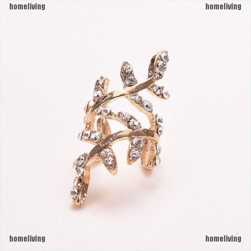 [homeliving] Bông Tai Kẹp Vành Tai Hình Chiếc Lá Pha Lê Phong Cách Punk Cổ Điển Dành Cho