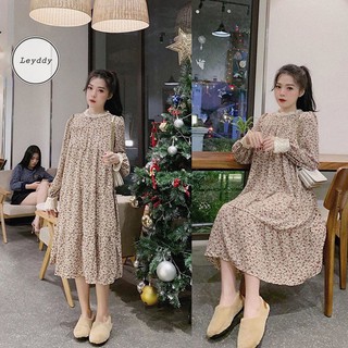 Váy Đầm Babydoll Hoa Cổ Ren Tay Ren Có Đai Dáng Suông Dài Tay - Leyddy.