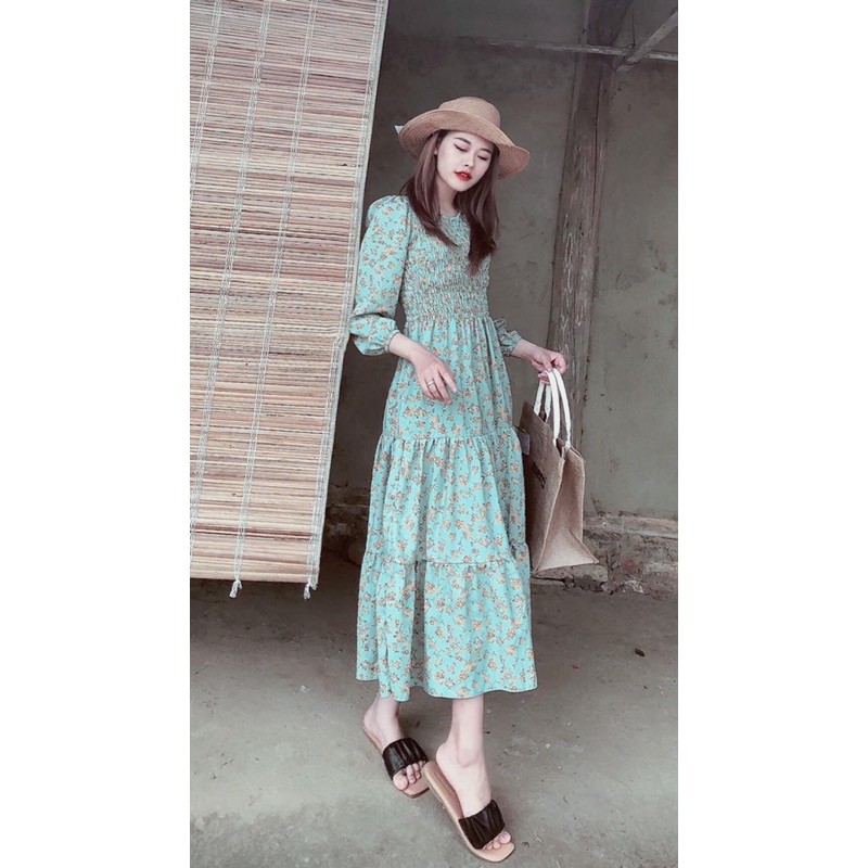 maxi dáng dài xanh ngọc tay lửng