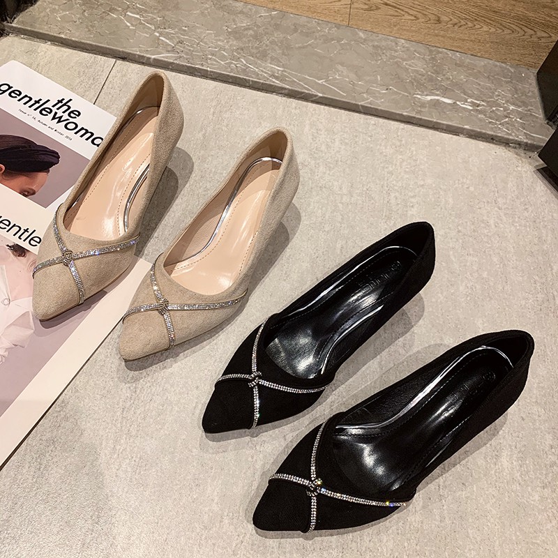 Giày đế xuồng da lộn mũi nhọn gót cao 5p và 8p size 33/40   100421