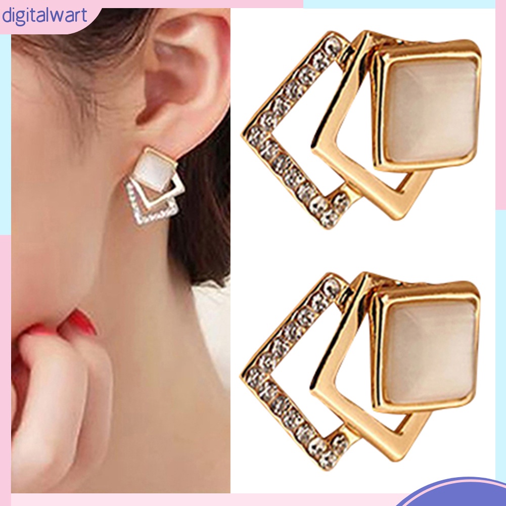 Cặp khuyên tai thiết kế hình vuông đính đá quý nhân tạo sang trọng cá tính dành cho nữ