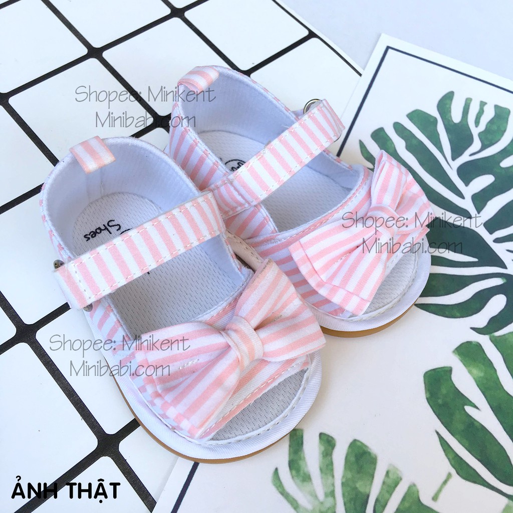 Sandal tập đi đế mềm đính nơ bé gái 0-18M