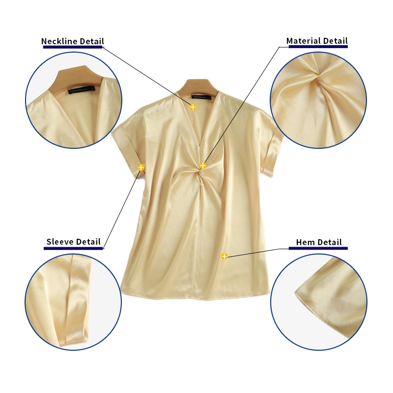ZANZEA Áo Sơ Mi Vải Satin Tay Ngắn Cổ Chữ V Thời Trang Cho Nữ