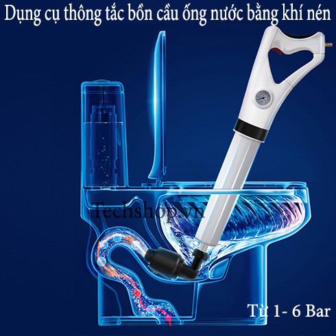 Dụng cụ thông tắc bồn cầu cống nước bằng khí nén - Dụng cụ thông bồn cầu bằng khí nén