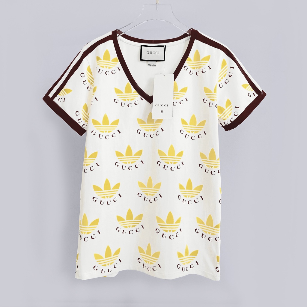 Áo Thun Cổ Tim Guc.ci Chất Liệu 100% Cotton 4 Chiều Mềm Mịn.