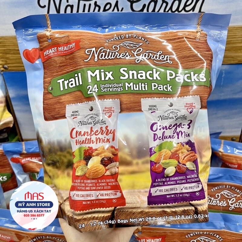 Hạt tổng hợp và trái cây sấy hữu cơ Nature's Garden Trail Mix Snack Packs 34gx24 gói