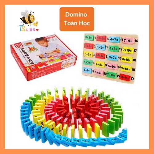 Domino Toán Học -đồ chơi bằng gỗ Domino 110 quân toán học giáo dục xếp hình lắp ghép thông minh trí tuệ cho bé TS Kids