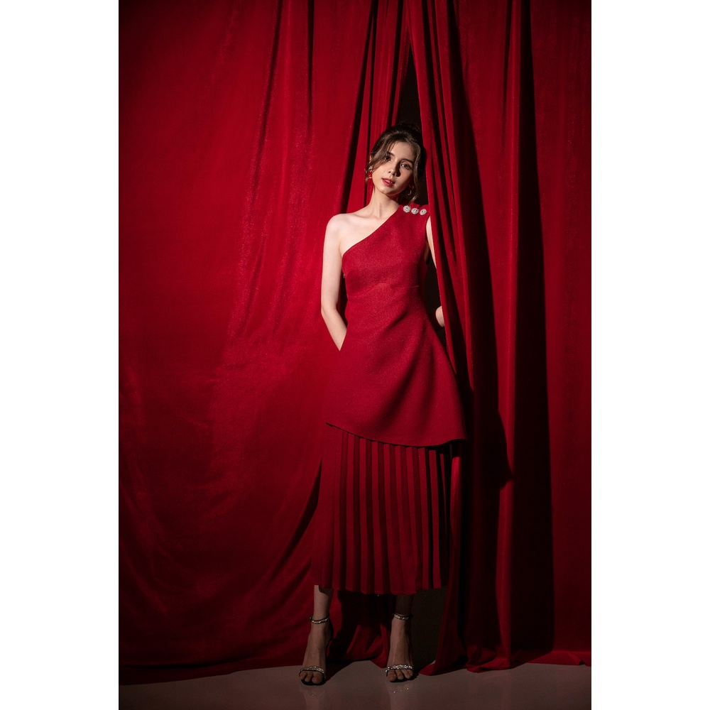 Ruby - Chân Váy Dập Ly Đỏ Vải Bố Lenin - Thời trang nữ XIPI
