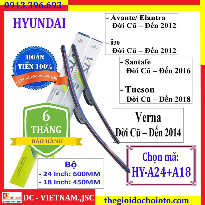 Bộ 2 thanh gạt mưa ô tô Hyundai Avante/ Elantra/ Santafe/ Tucson/ Verna (Và các dòng xe khác) - Công nghệ Đức