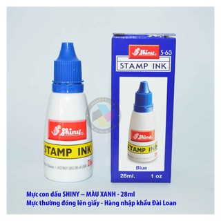 Mực dấu SHINY _ Mực thường đóng lên giấy_28ml_Mực con dấu màu xanh