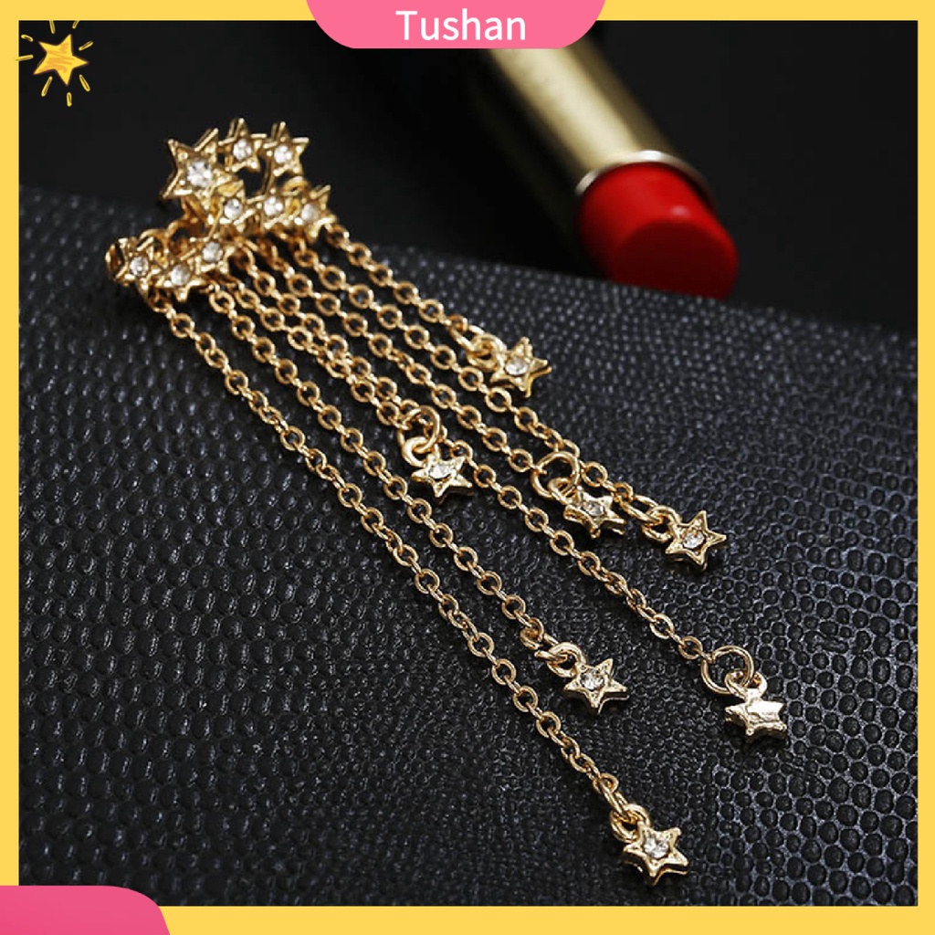 Khuyên tai chuỗi hình ngôi sao đính đá long lanh xinh xắn