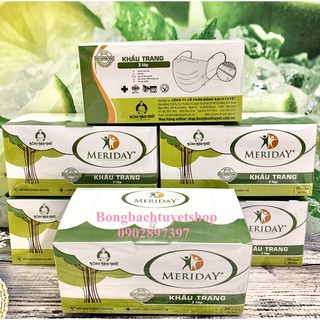 Khẩu trang y tế Meriday Trắng 3 lớp (50 cái/hộp) hỗ trợ kháng khuẩn - Chính hãng Bông Bạch Tuyết