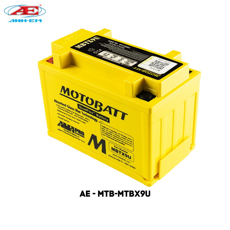 Bình điện MOTOBATT - MTBX9U (12V-10.5A) dùng cho dòng xe môtô hàng chính hãng thương hiệu MOTOBATT