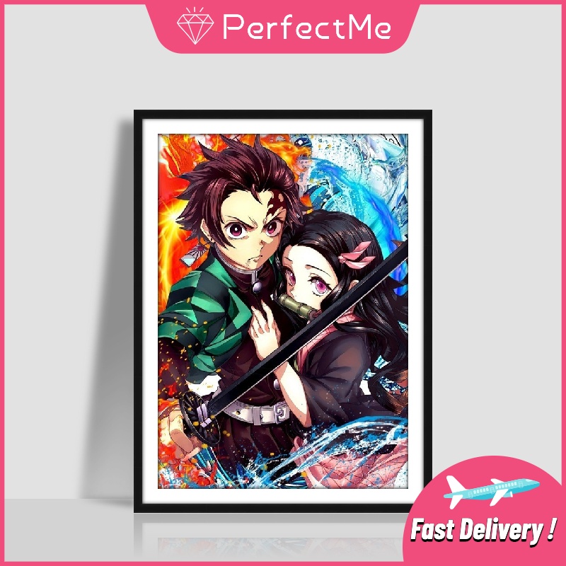 Bộ Tranh Đính Đá 5D Họa Tiết Hoạt Hình demon Slayer Độc Đáo diy Dùng Trang Trí Nhà Cửa