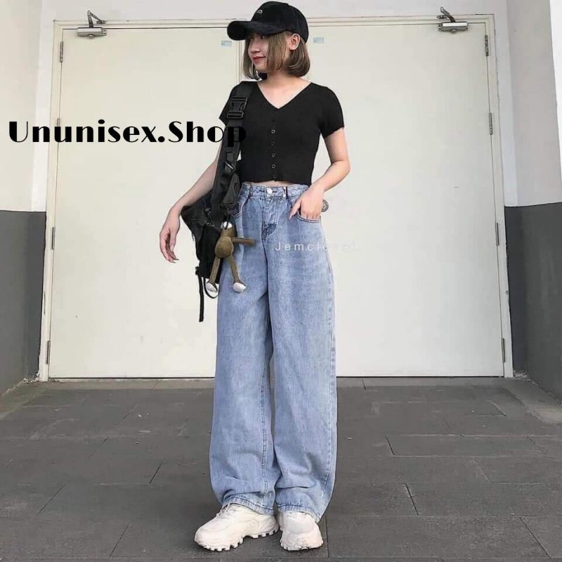 Quần Jean Ống Rộng GÀI EO Ulzzang Unisex mặc lên cực tôn dáng UnUnisex