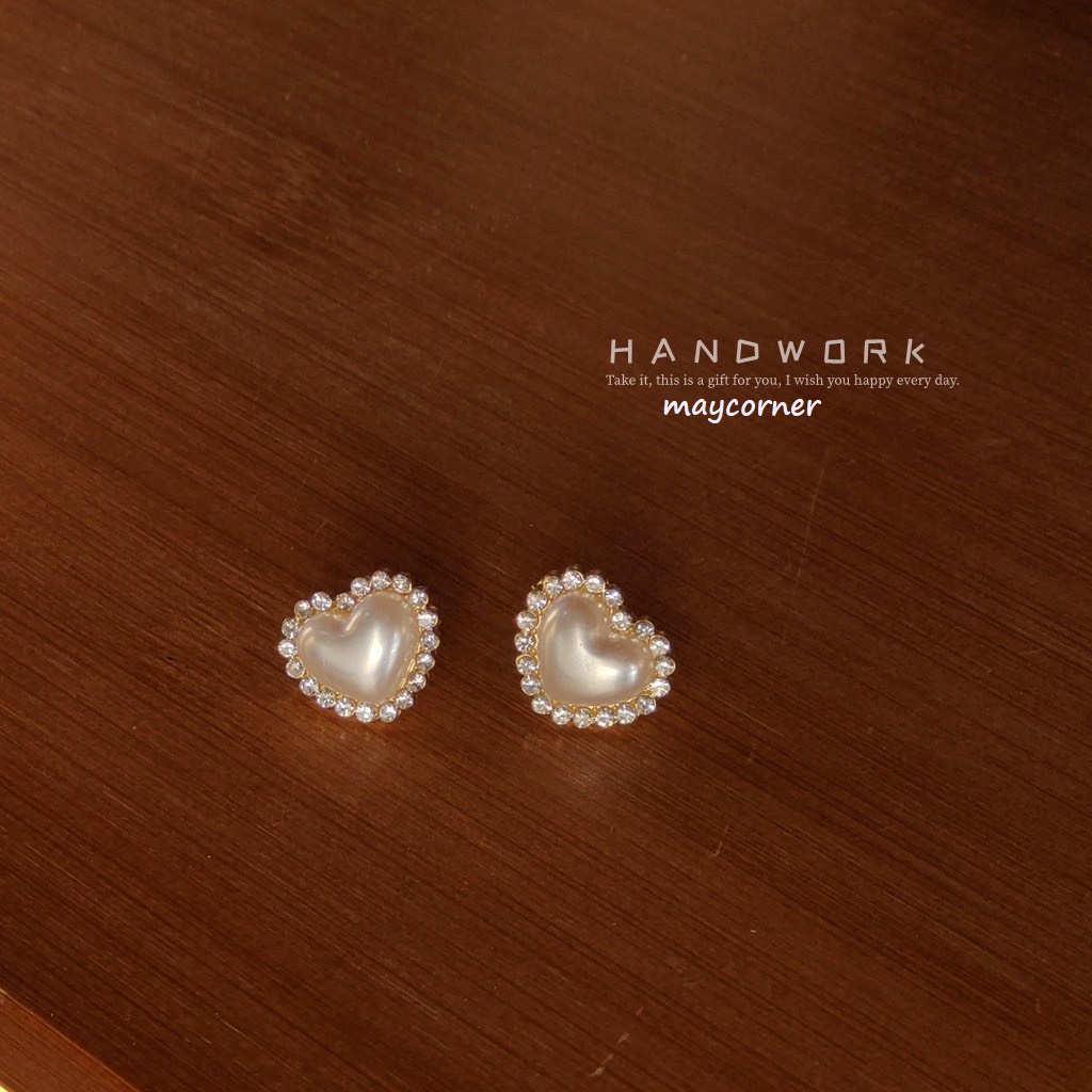 Hoa tai trái tim đính ngọc đính đá mạ bạc 925 cao cấp mã 625